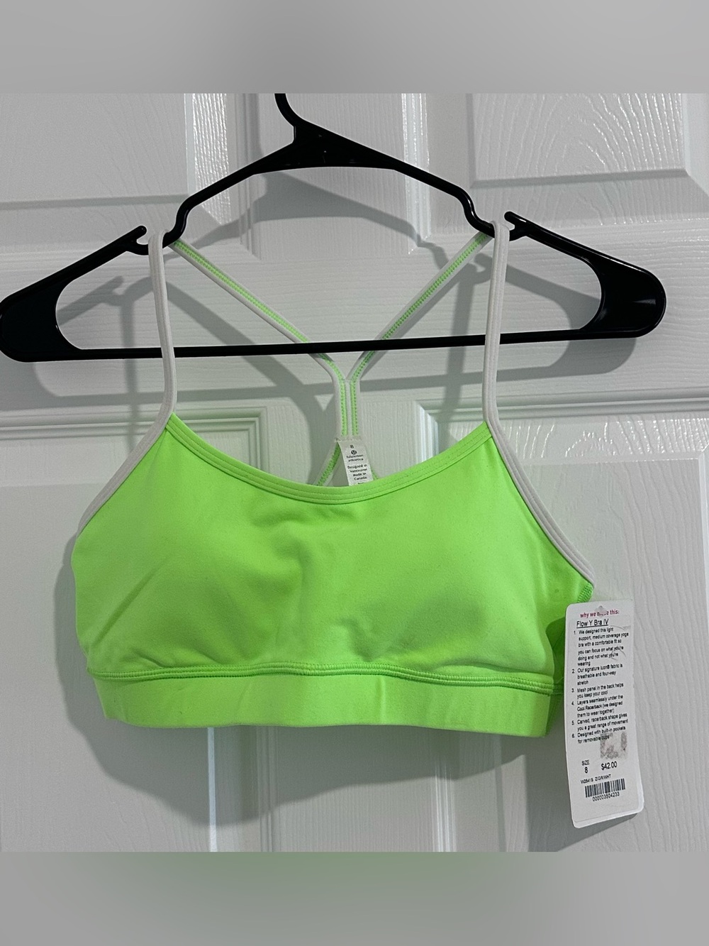 Lululemon Flow Y Bra IV Zippy Green/White Size 8-NWT